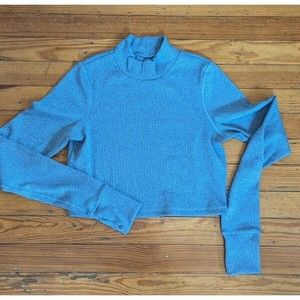 OFFLINE BY AERIE CROPPED RIBBED TOP WOMEN'S SZ S BLUE GRAY LONG SLEEVE NWT